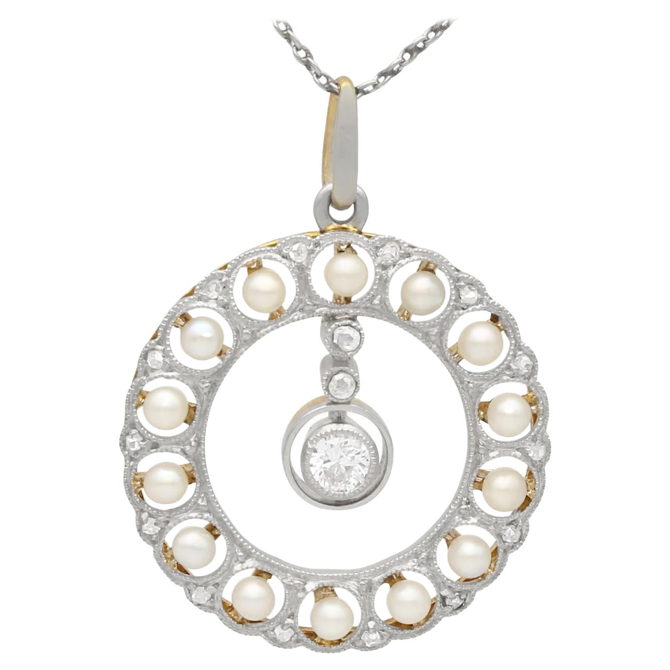 Ciondolo antico in oro giallo con diamanti e perle, CIRCA 1900