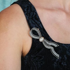 Antique Diamond and Silver Upon Gold Bow Brooch, Circa 1850