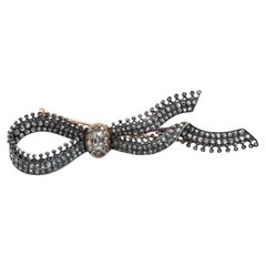 Antique Diamond and Silver Upon Gold Bow Brooch, Circa 1850