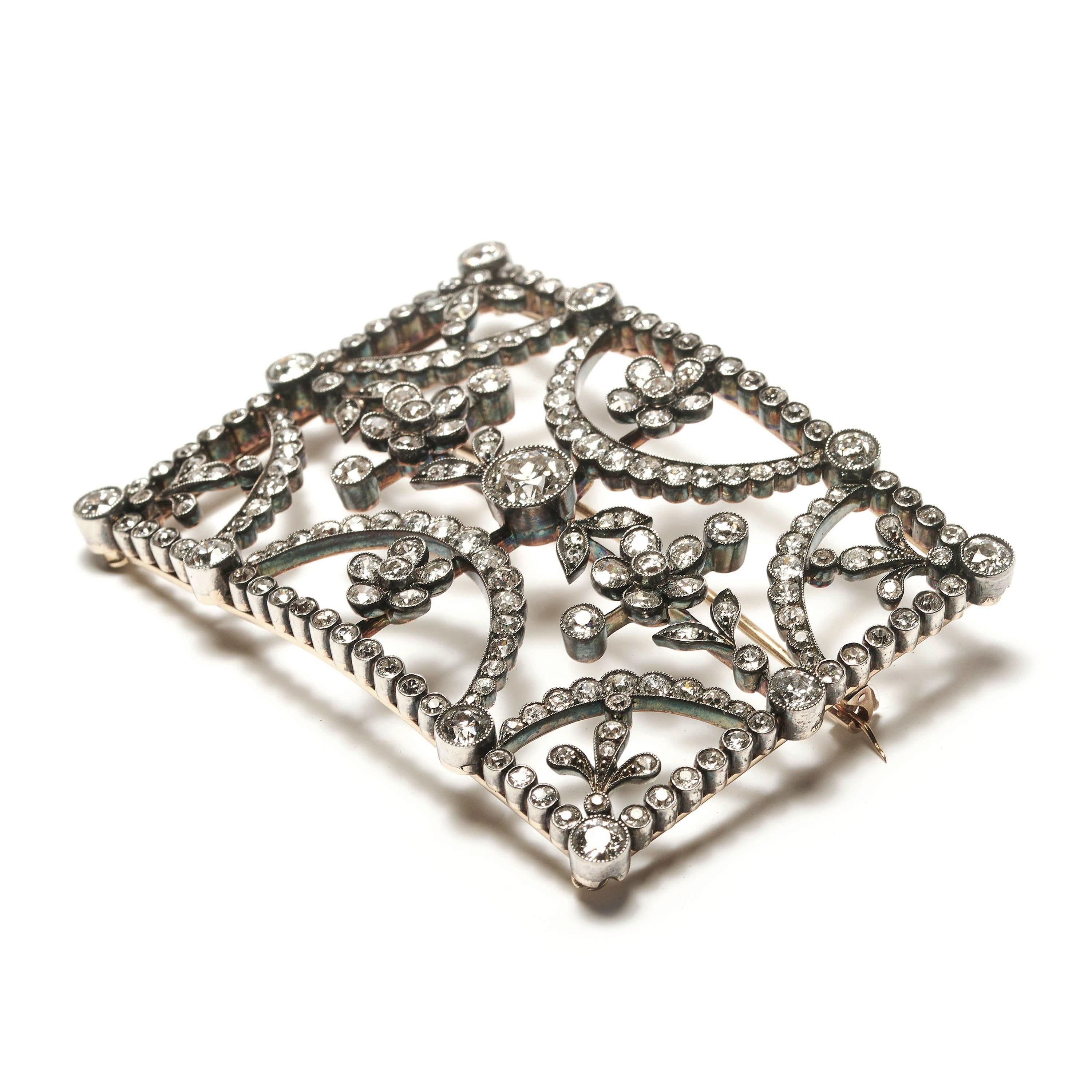 Antike Brosche mit Diamant und Silber auf Goldschnalle, um 1890 (Spätviktorianisch) im Angebot