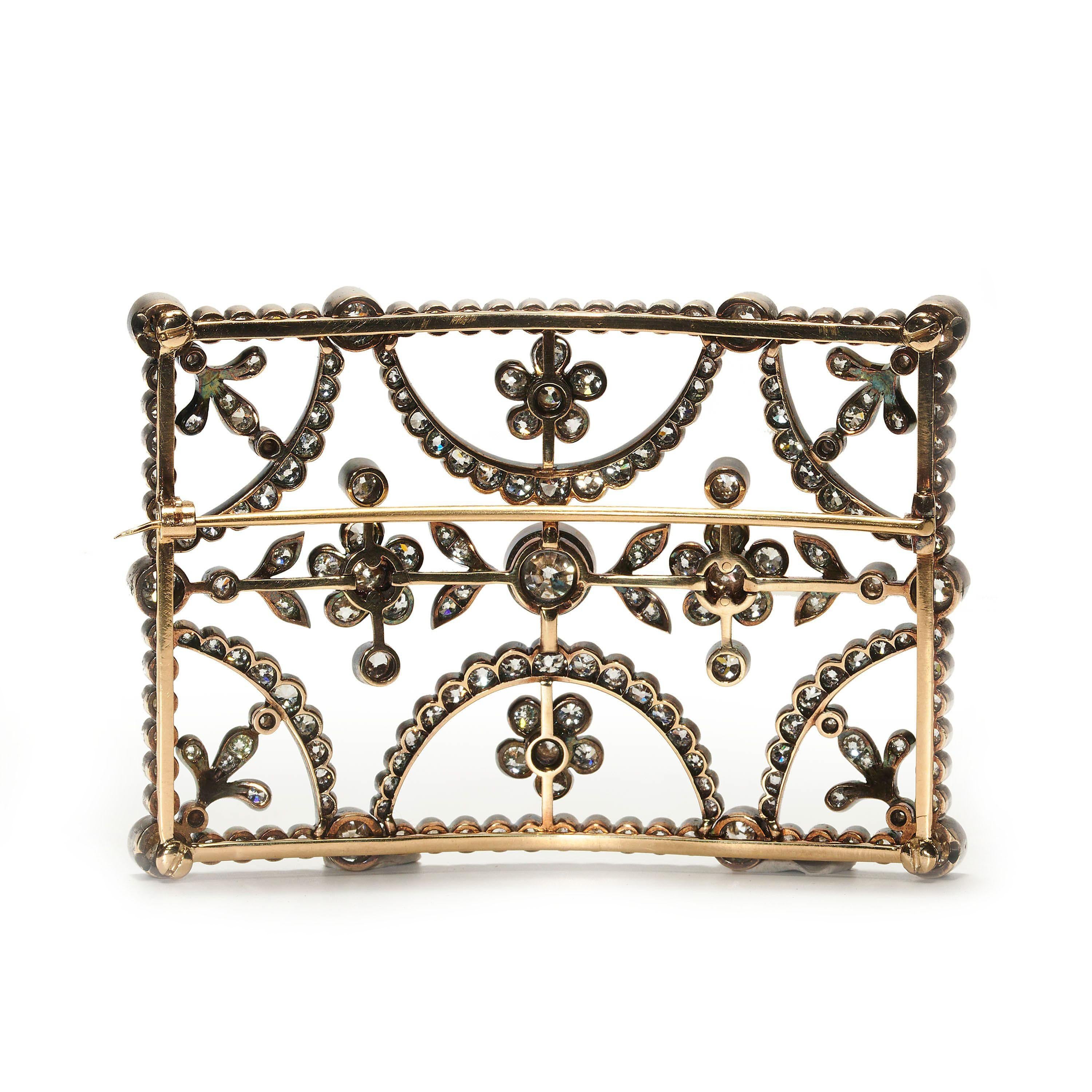 Old Mine Cut Antique Diamond and Silver Upon Gold Buckle Brooch, circa 1890 For Sale