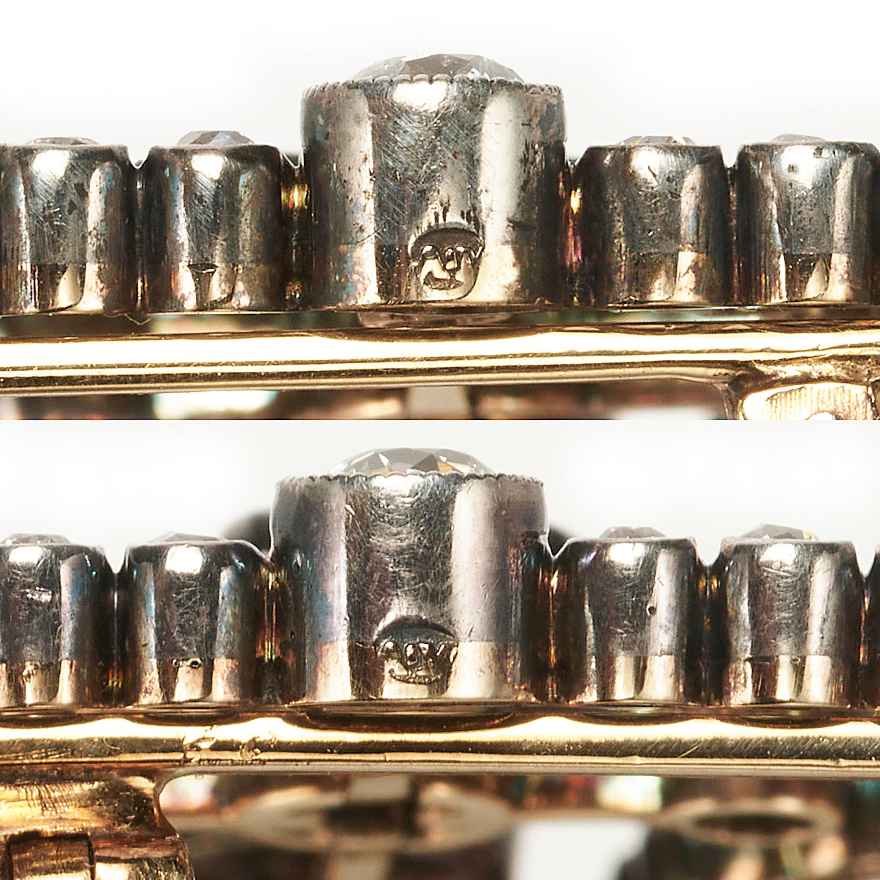 Antike Brosche mit Diamant und Silber auf Goldschnalle, um 1890 im Zustand „Gut“ im Angebot in London, GB
