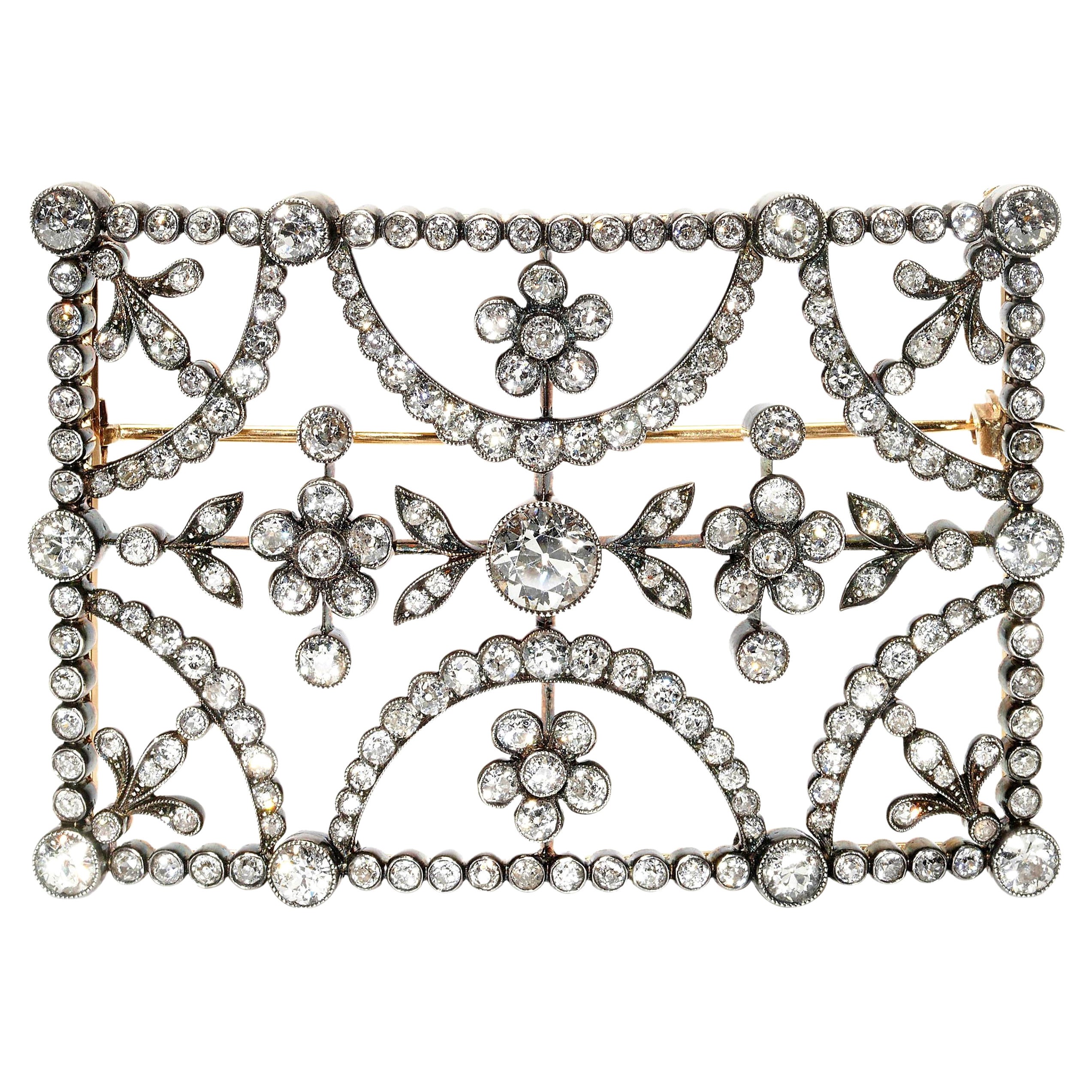 Antique Diamond and Silver Upon Gold Buckle Brooch, circa 1890 For Sale
