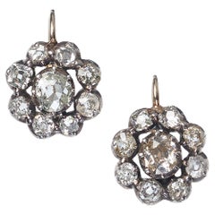 Antike Diamant- und Silber-Cluster-Ohrringe mit Gold, um 1880, 4,50 Karat