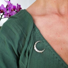 Antique Diamond and Silver Upon Gold Crescent Brooch, Circa 1890, 4.00 Carats