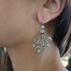 Orecchini antichi con diamanti e argento su oro, circa 1890