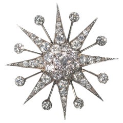 Broche étoile de cercle ancienne en argent et diamants sur or avec huit rayons, c. 1890