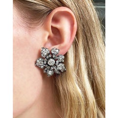 Antique Diamond and Silver-Upon-Gold Flower Earrings Circa 1880, 9.00 Carats