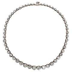 Antique Diamond and Silver Upon Gold Riviére Necklace, 40.00 Carats, Circa 1880