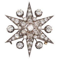 Antike Diamant- und Silber-Brosche und Haarnadel mit sechs Punkten Stern und Silber auf Gold, mit Ra
