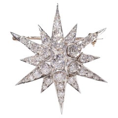 Antique Diamond and Silver Upon Gold Star Brooch, Circa 1890