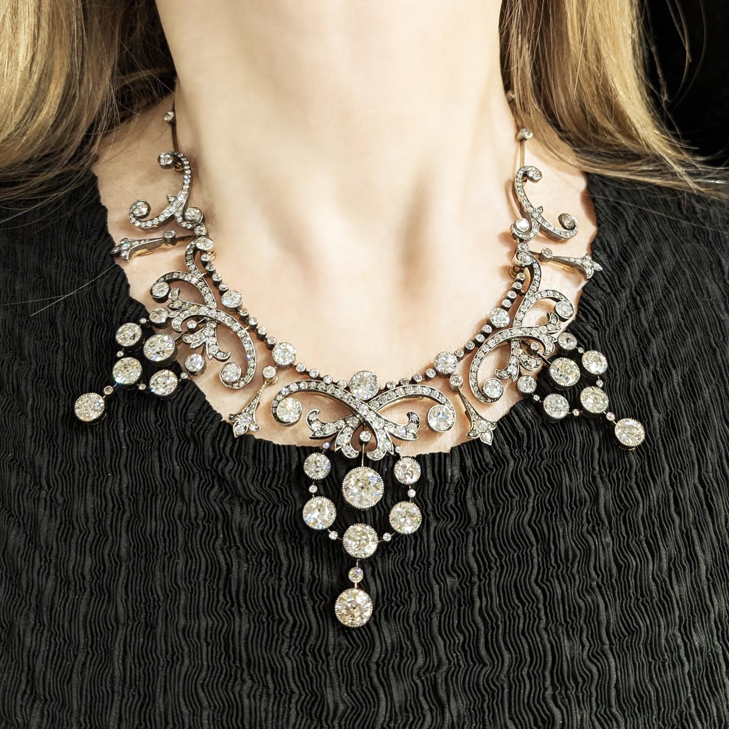 Collana con tiara in argento e diamanti antichi, circa 1900, 45,62 carati in vendita 6