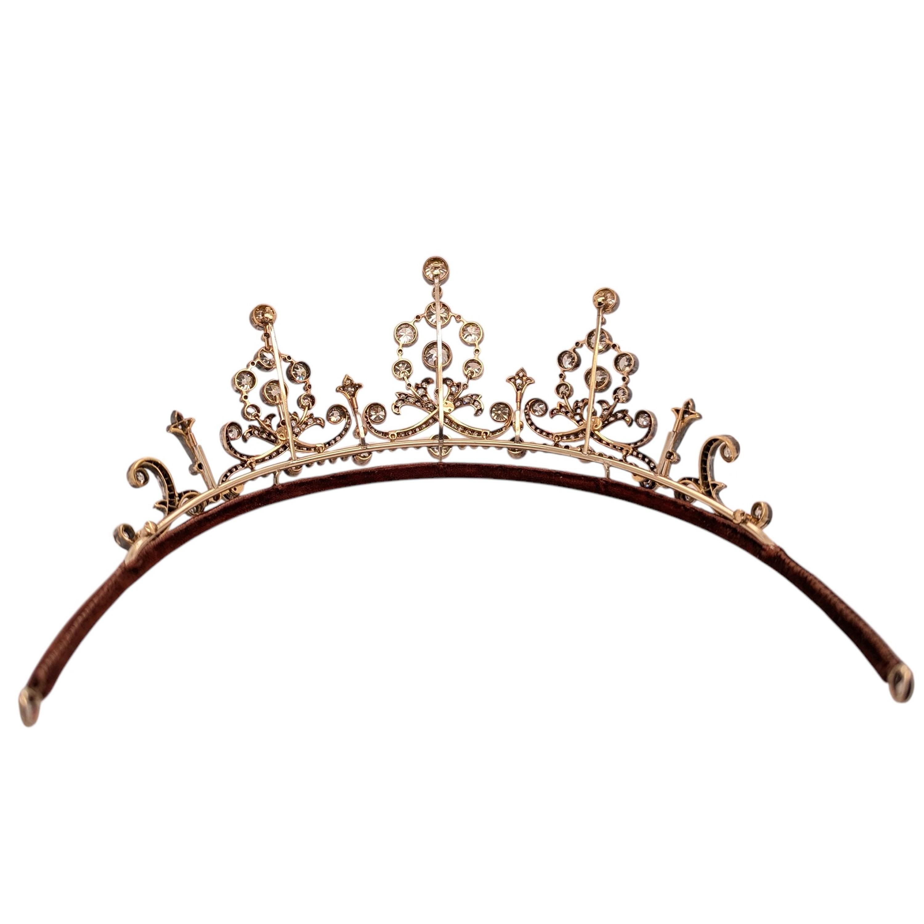 Collana con tiara in argento e diamanti antichi, circa 1900, 45,62 carati in vendita 7