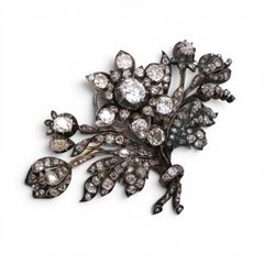 Antique Diamond and Silver Upon Gold Trembling Brooch, Circa 1880, 12.50 Carats