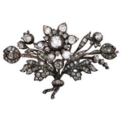 Antique Diamond and Silver Upon Gold Trembling Brooch, Circa 1880, 12.50 Carats
