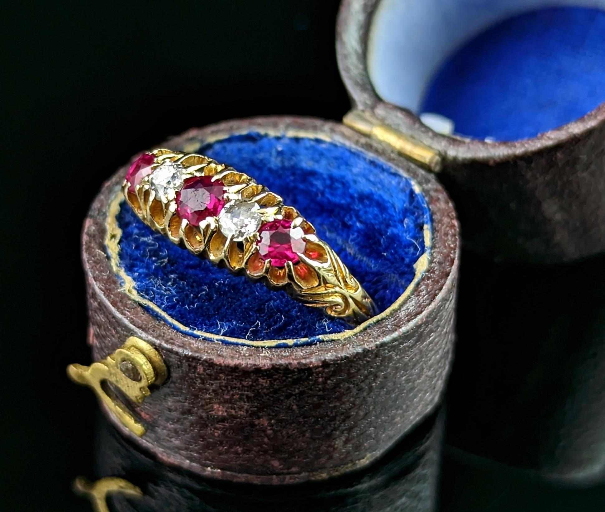 Antique Diamond and Synthetic Pink Sapphire Ring, 18k Gold, Edwardian For Sale 4