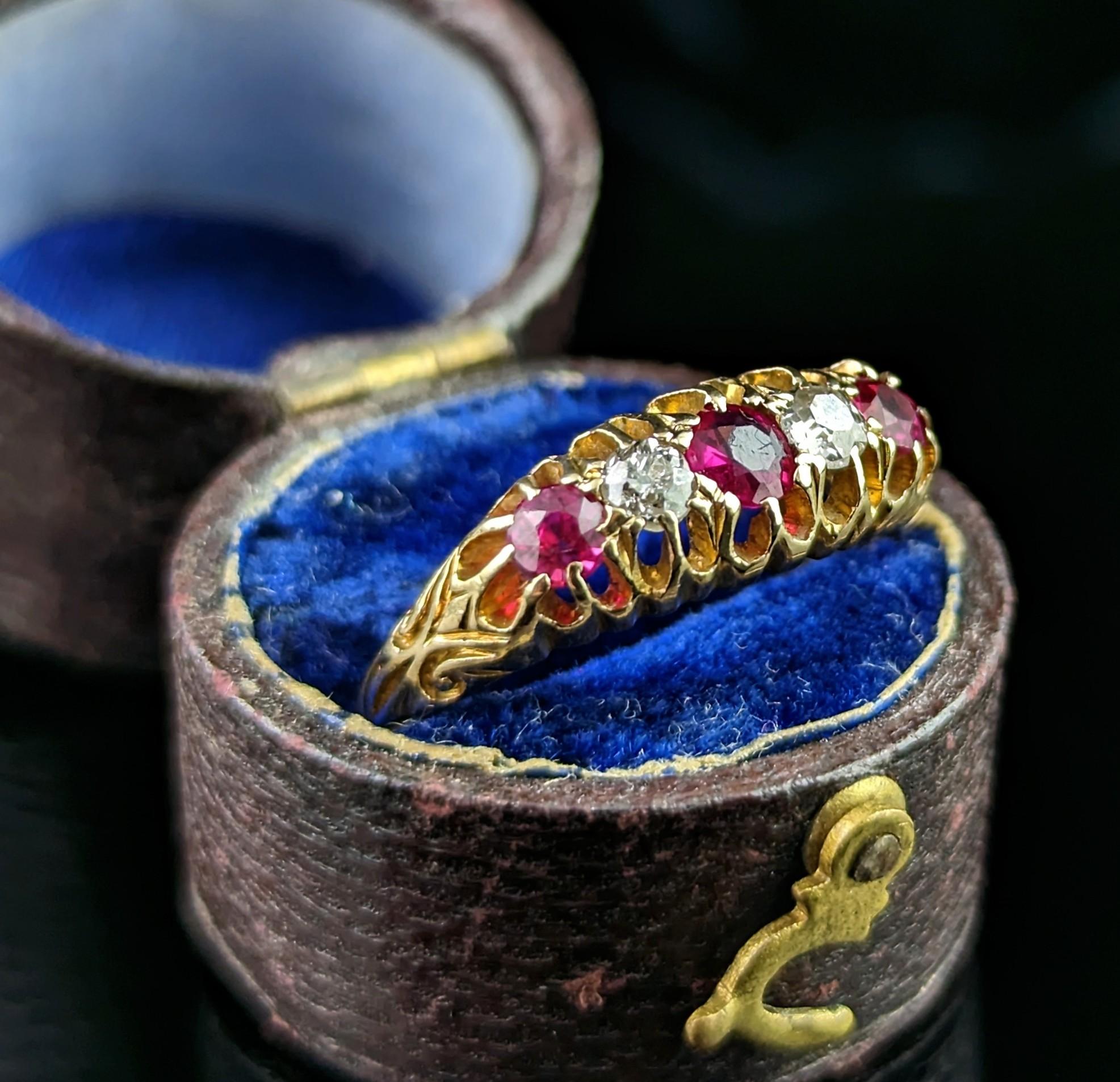 Antique Diamond and Synthetic Pink Sapphire Ring, 18k Gold, Edwardian For Sale 5