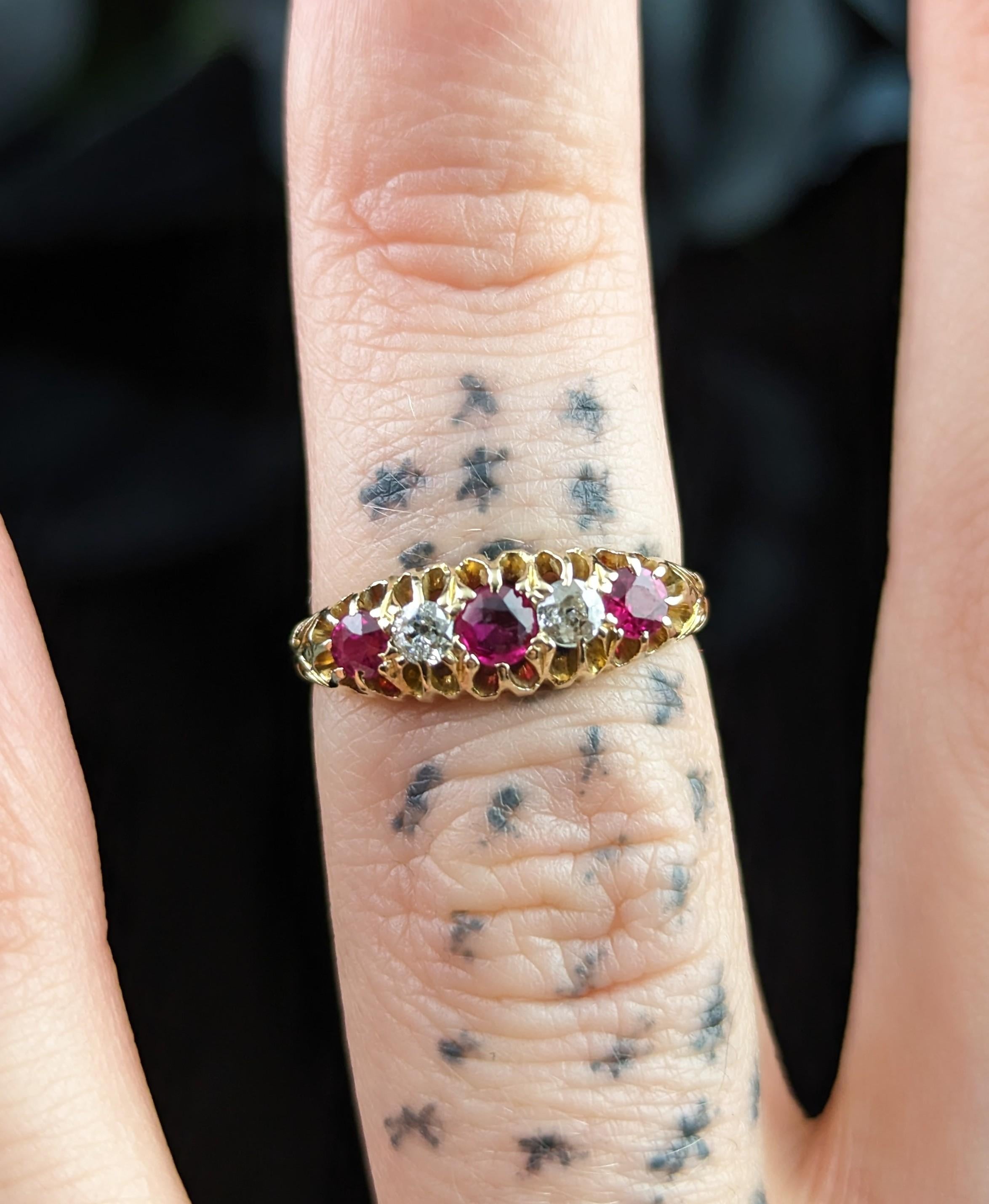 Antique Diamond and Synthetic Pink Sapphire Ring, 18k Gold, Edwardian For Sale 7