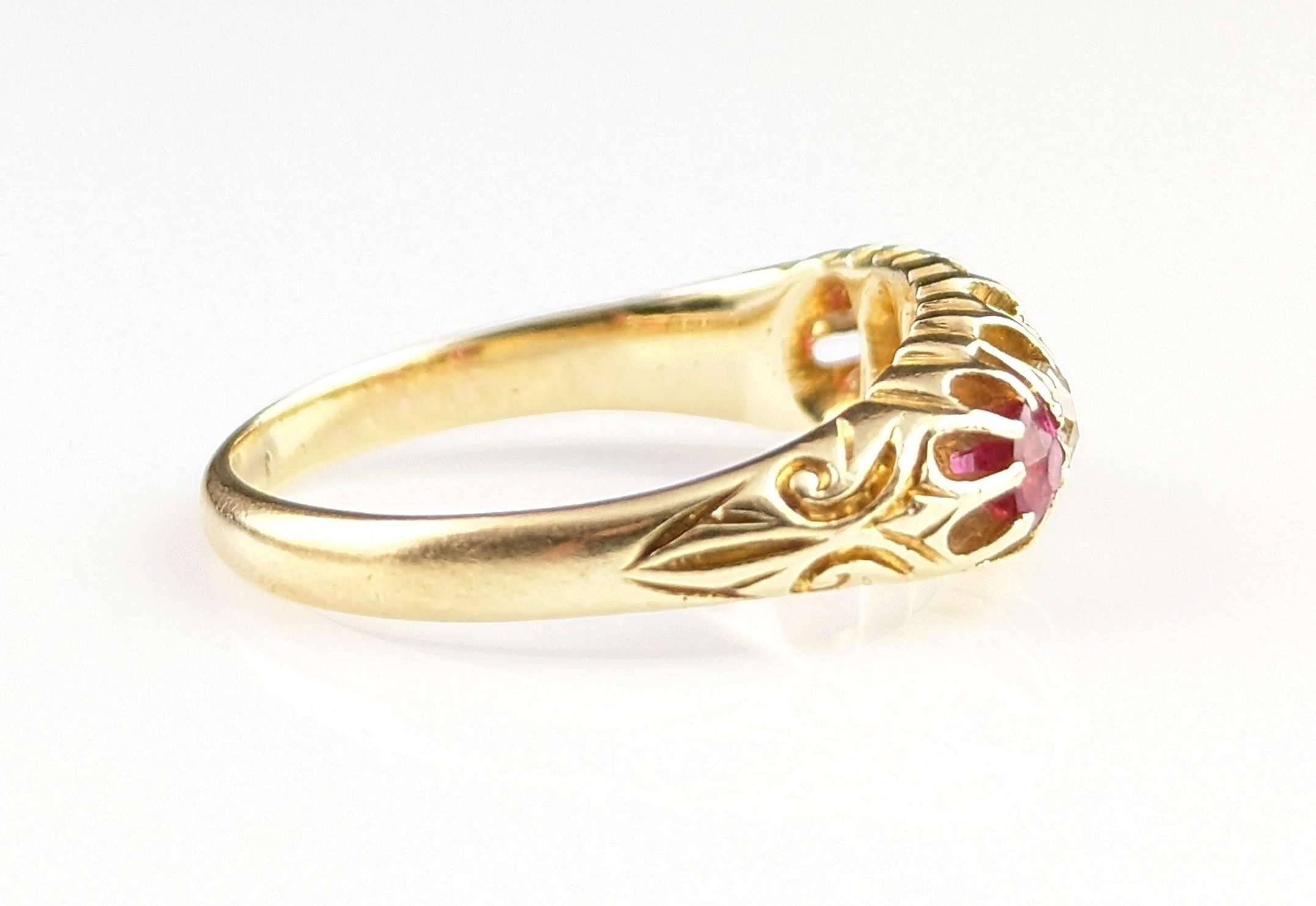 Antique Diamond and Synthetic Pink Sapphire Ring, 18k Gold, Edwardian For Sale 10