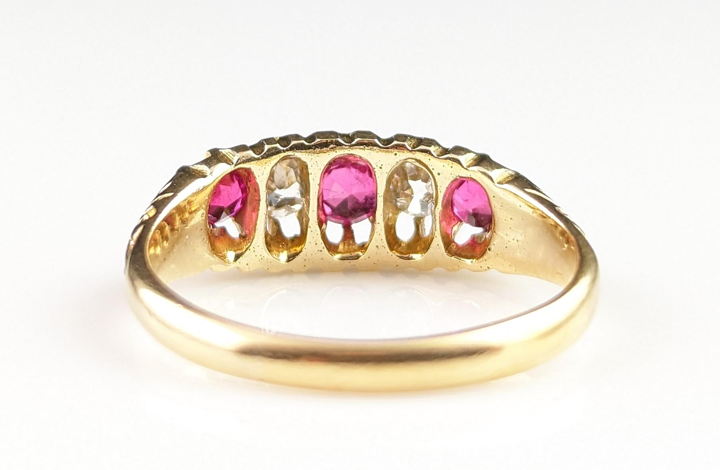 Antique Diamond and Synthetic Pink Sapphire Ring, 18k Gold, Edwardian For Sale 11
