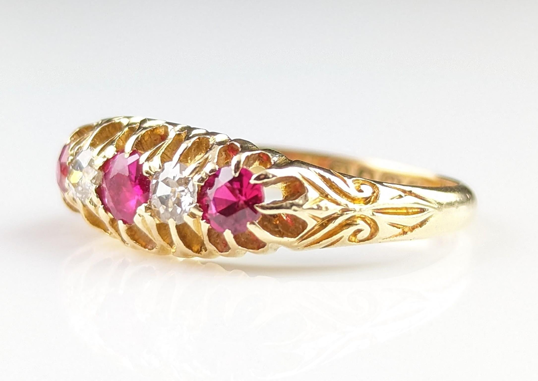 Antique Diamond and Synthetic Pink Sapphire Ring, 18k Gold, Edwardian For Sale 13