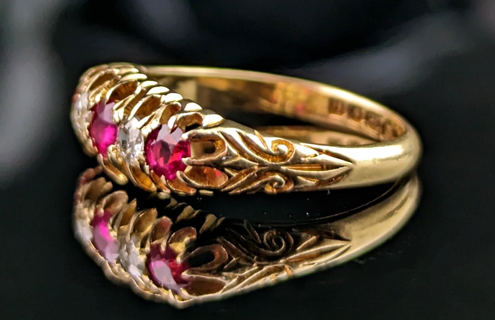 Antique Diamond and Synthetic Pink Sapphire Ring, 18k Gold, Edwardian For Sale 1