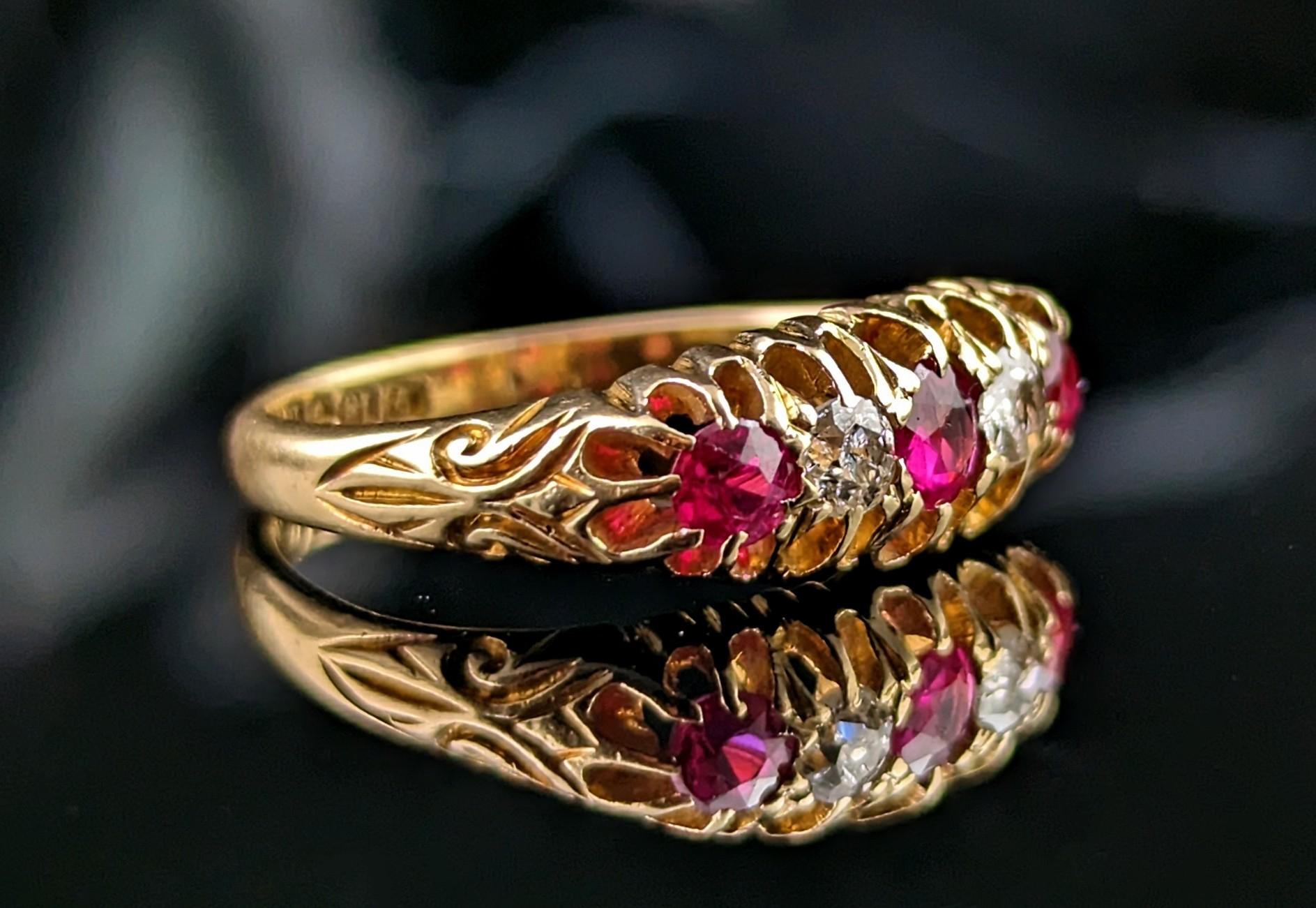 Antique Diamond and Synthetic Pink Sapphire Ring, 18k Gold, Edwardian For Sale 2