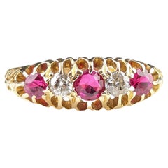 Antique Diamond and Synthetic Pink Sapphire Ring, 18k Gold, Edwardian