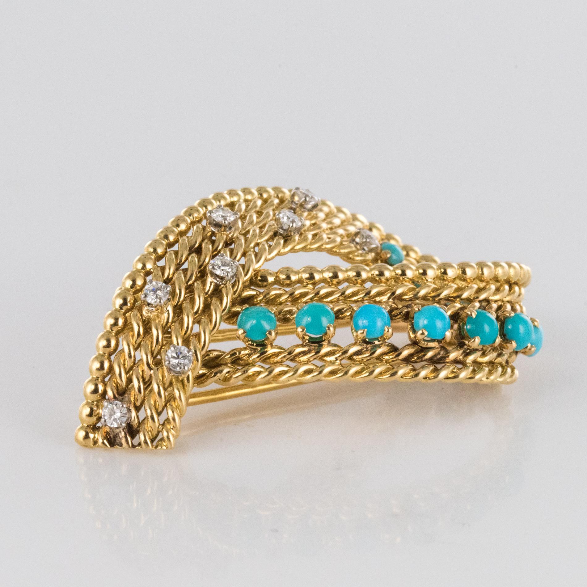 Retro Antique Diamond and Turquoise Brooch For Sale