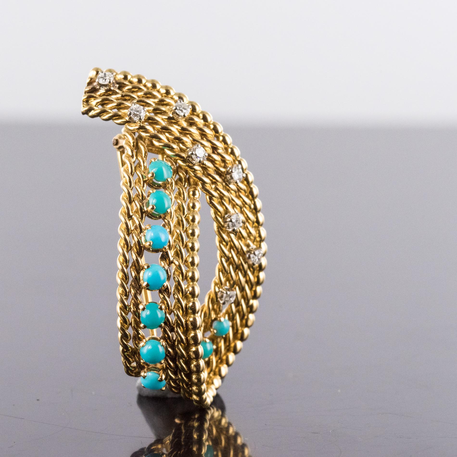 Antique Diamond and Turquoise Brooch For Sale 1