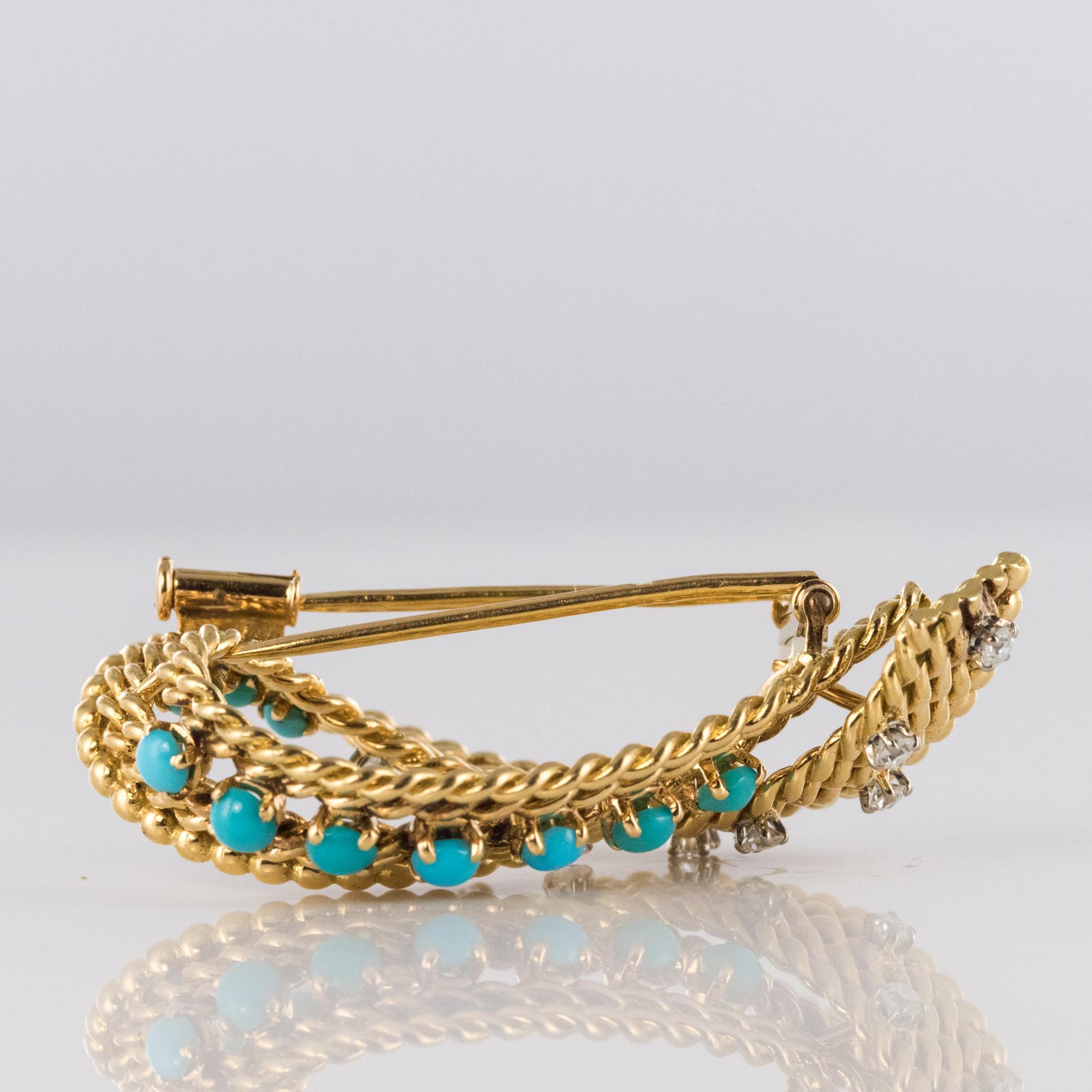 Antique Diamond and Turquoise Brooch For Sale 3