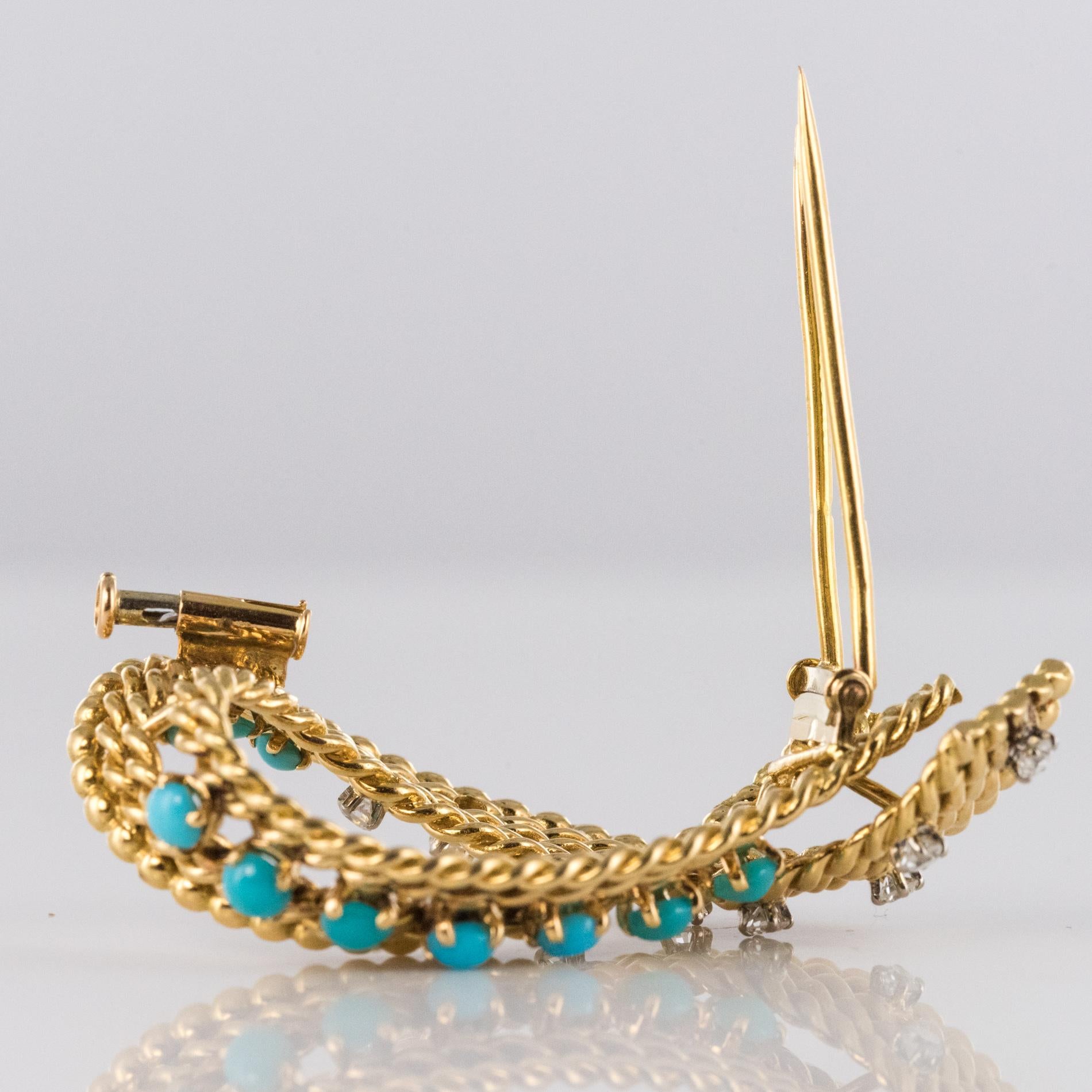 Antique Diamond and Turquoise Brooch For Sale 4