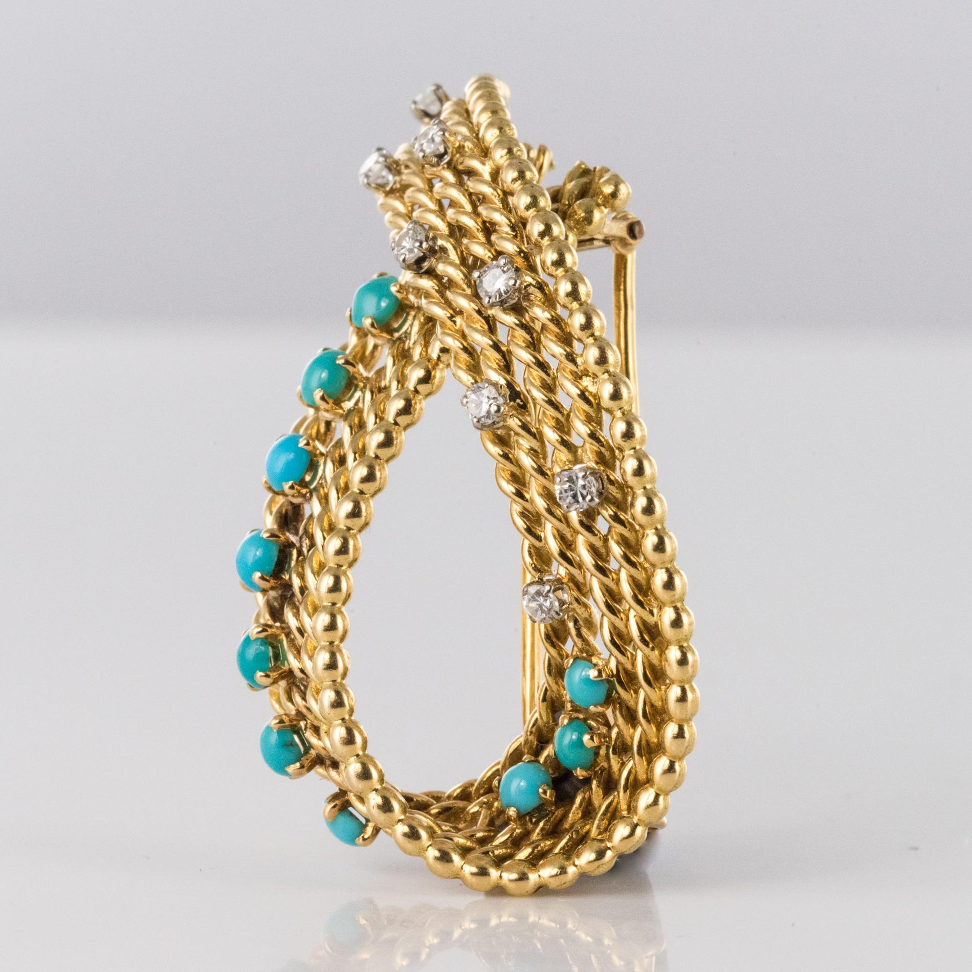 Antique Diamond and Turquoise Brooch In Excellent Condition For Sale In Poitiers, FR