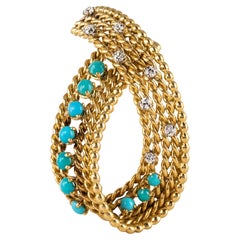 Broche antiguo de diamantes y turquesas