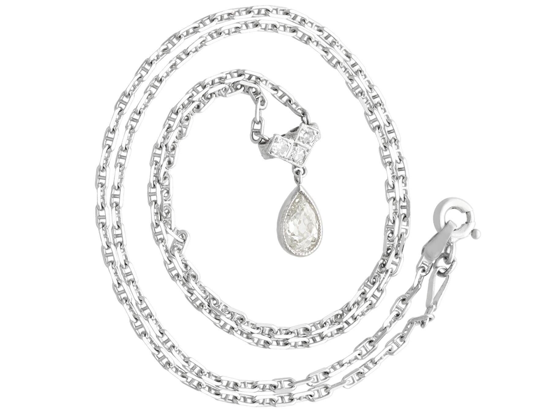 An impressive antique 1930s 0.68 carat diamond and 9 karat white gold necklace; part of our diverse antique jewelry and estate jewelry collections.

This fine and impressive antique pear cut diamond necklace has been crafted in 9k white gold.

The