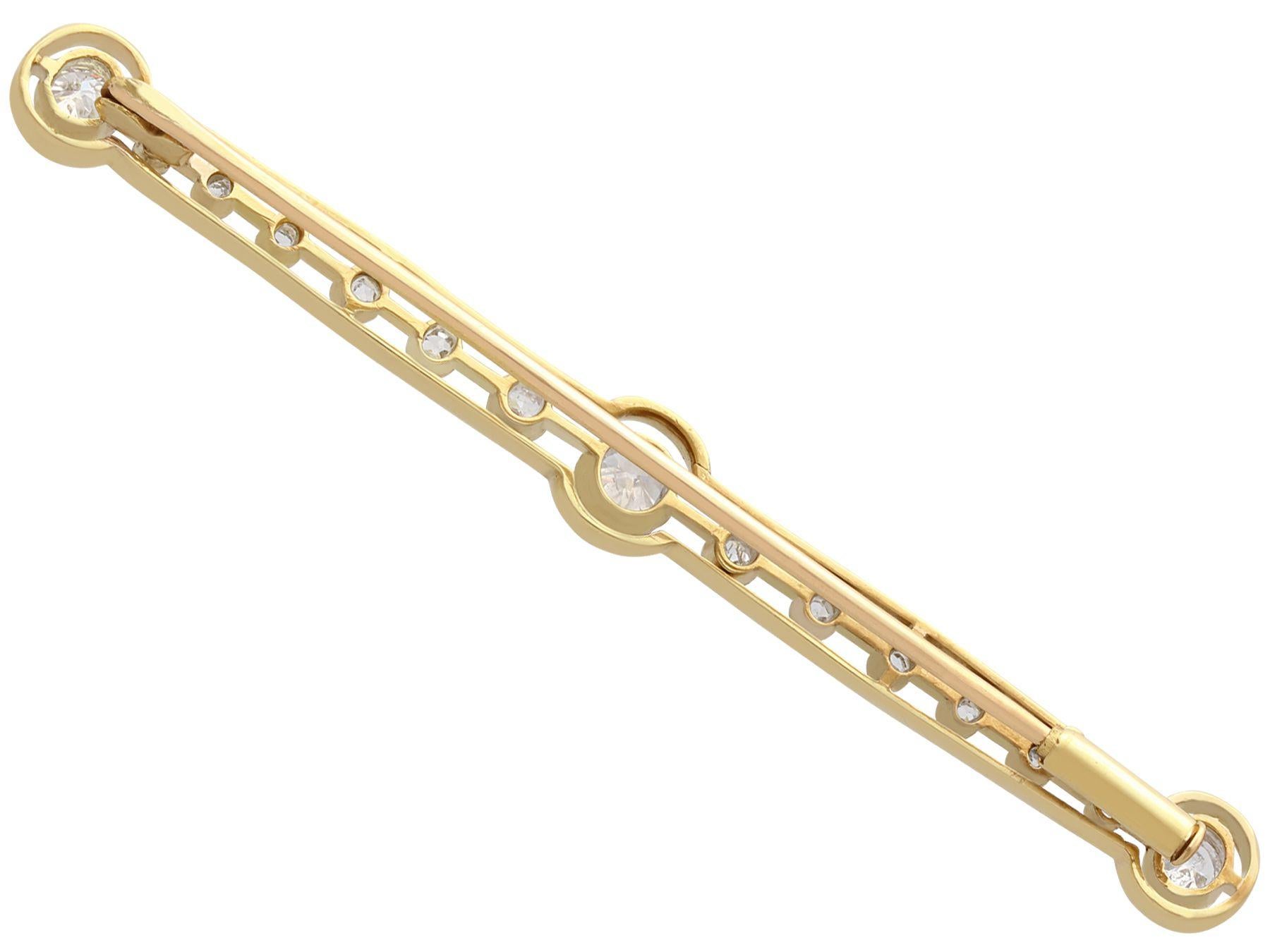 Women's or Men's Antique Diamond and Yellow Gold Bar Brooch For Sale