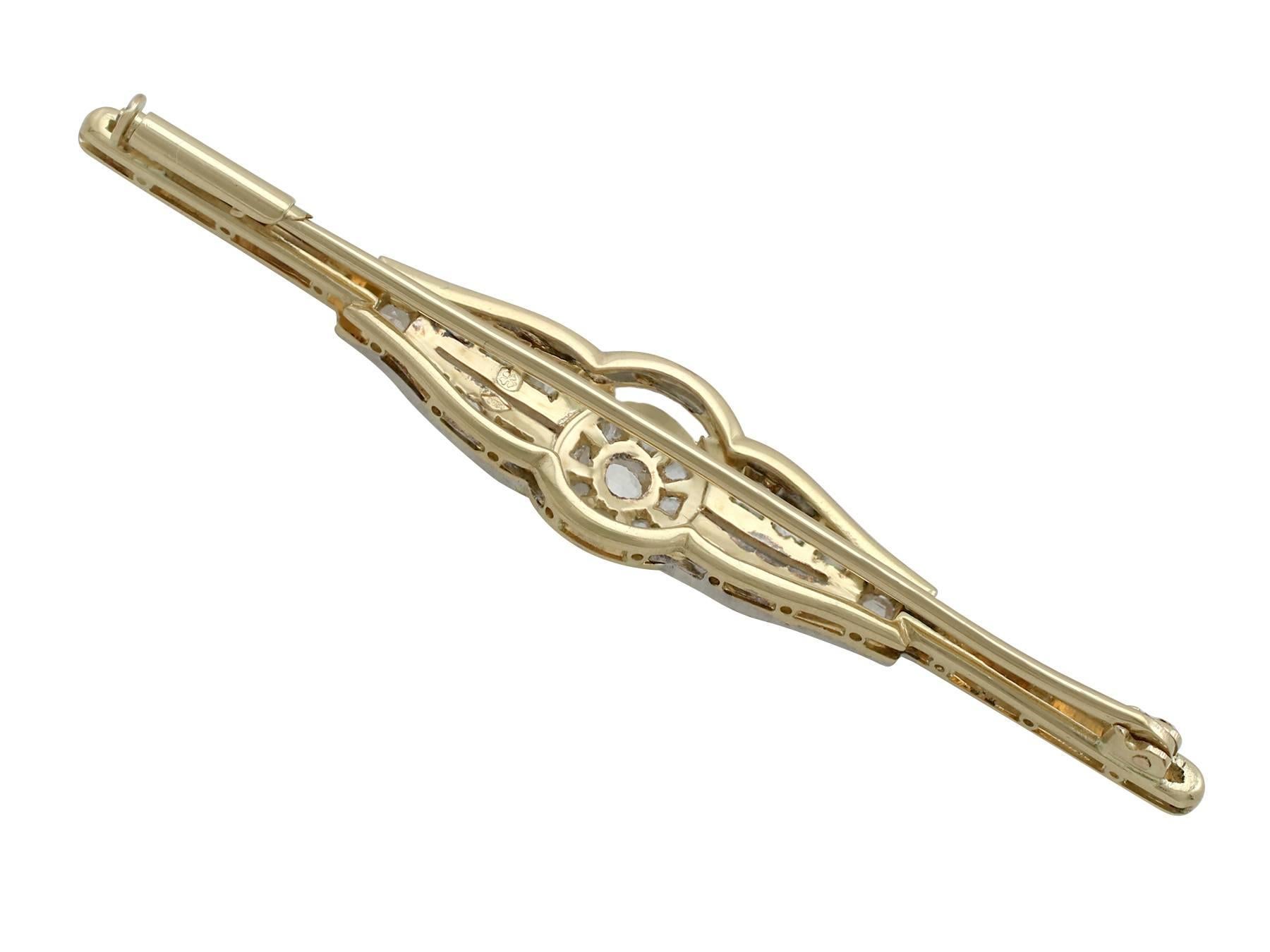 Women's or Men's Antique European Diamond and Yellow Gold Bar Brooch For Sale