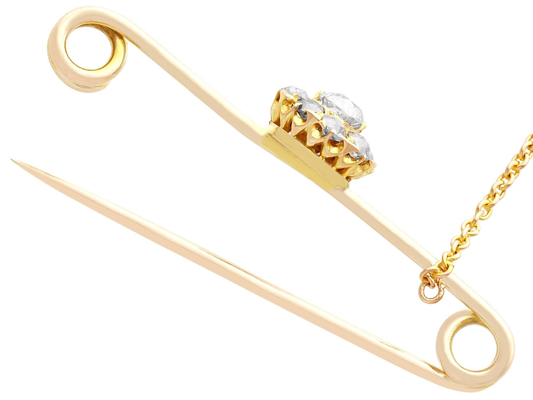 Antique Diamond and Yellow Gold Bar Brooch For Sale 2