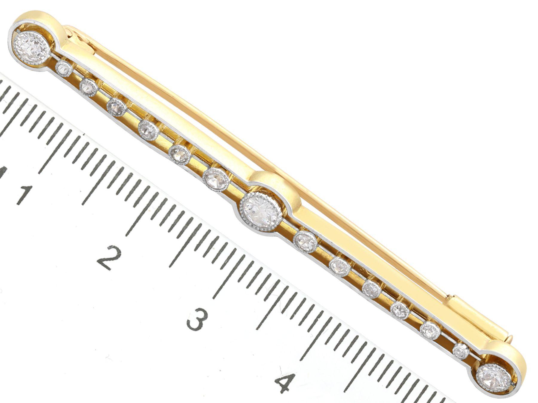 Antique Diamond and Yellow Gold Bar Brooch For Sale 2