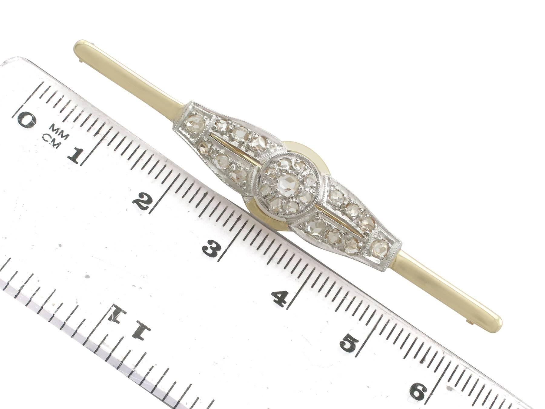 Antique European Diamond and Yellow Gold Bar Brooch For Sale 2