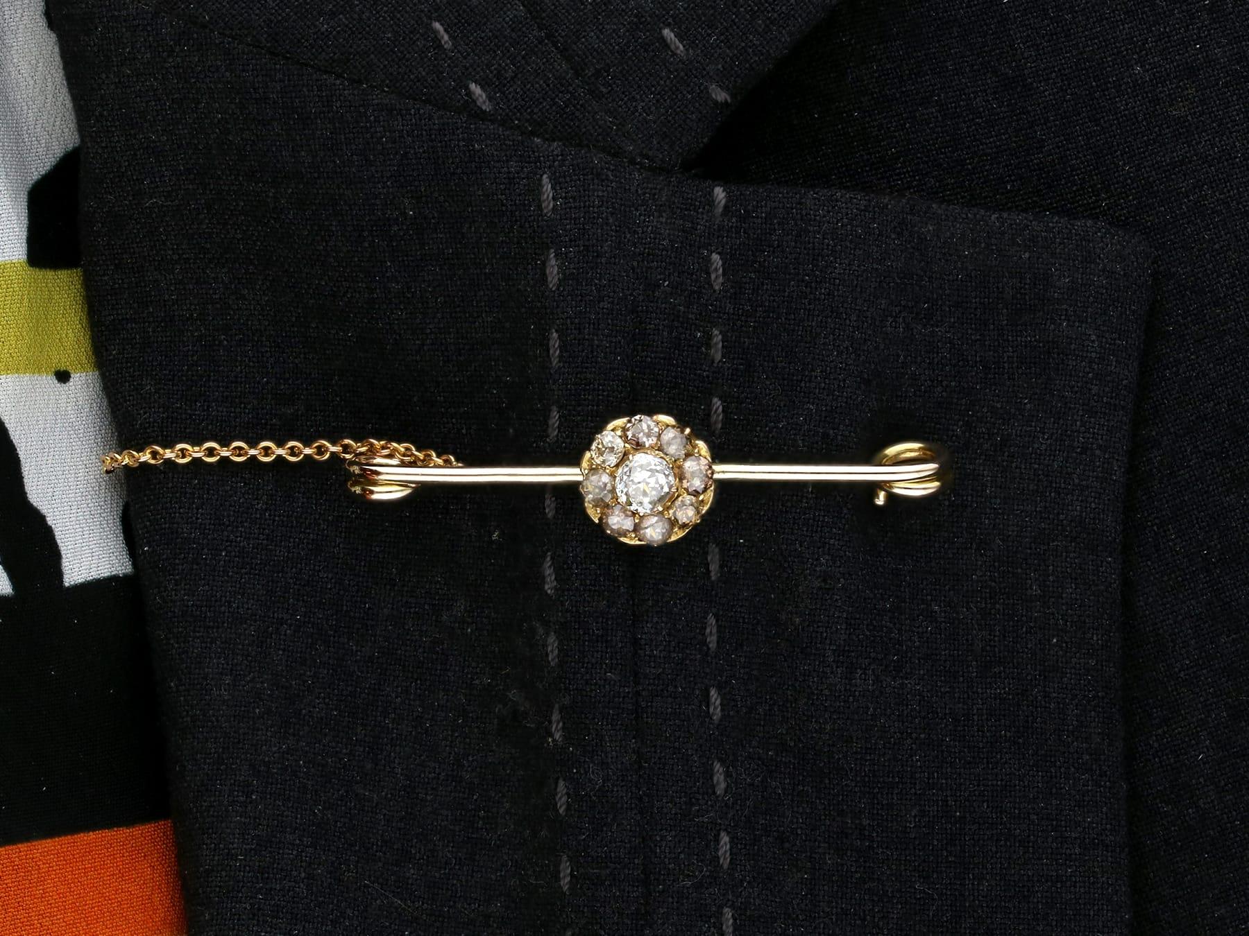 Antique Diamond and Yellow Gold Bar Brooch For Sale 4