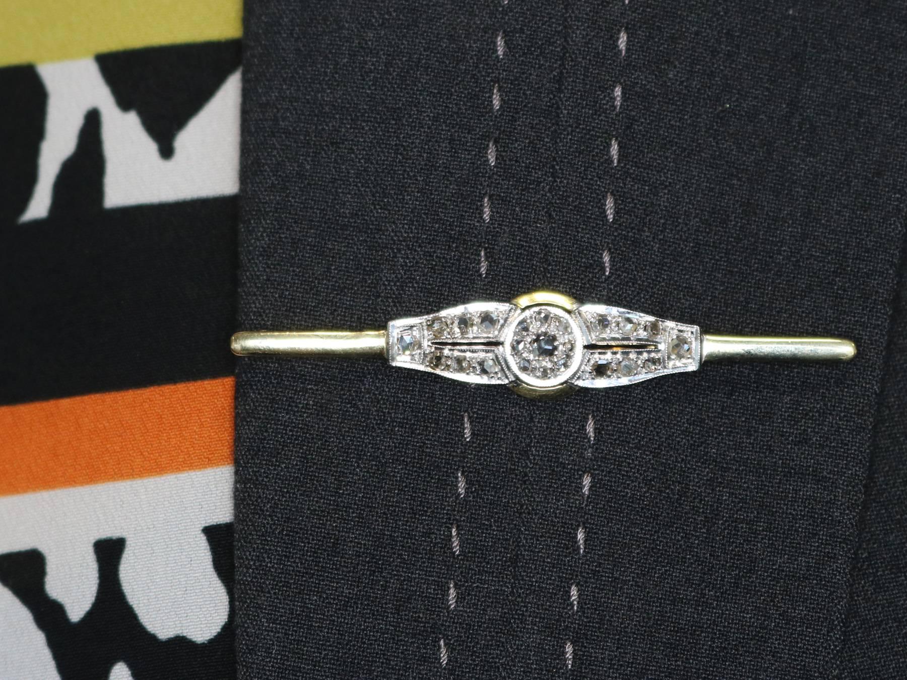 Antique European Diamond and Yellow Gold Bar Brooch For Sale 3