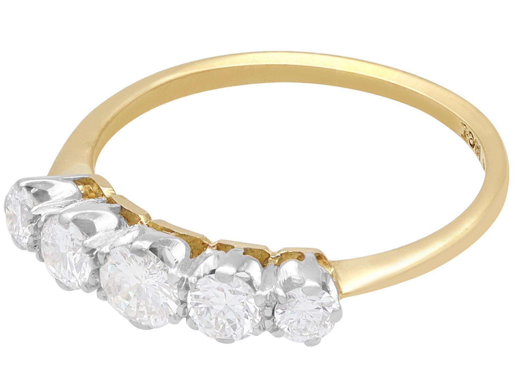 Round Cut Antique Diamond and Yellow Gold Five Stone Ring