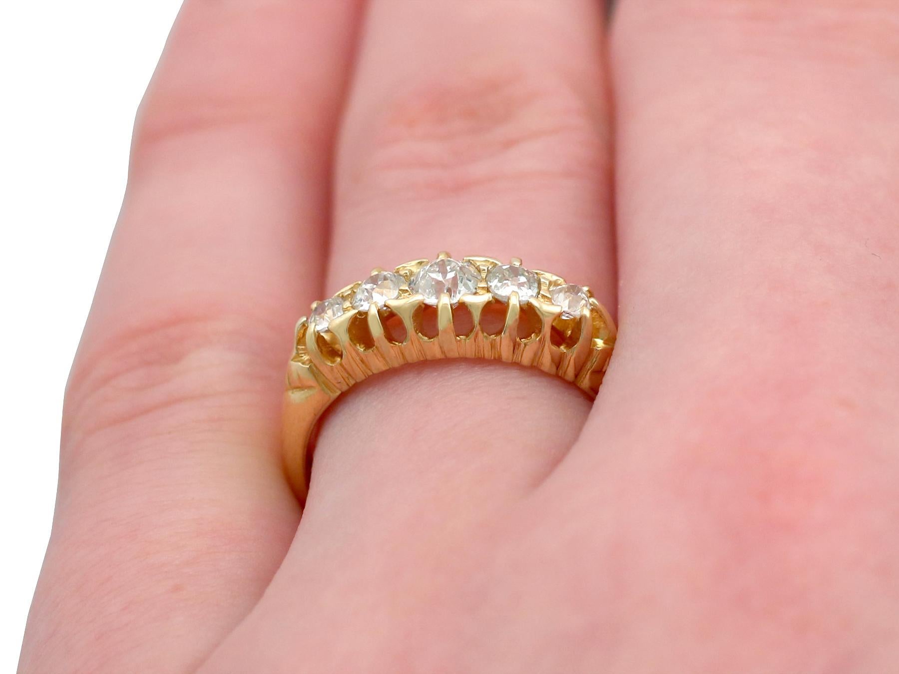 Antique Diamond and 18K Yellow Gold Five Stone Ring For Sale 2