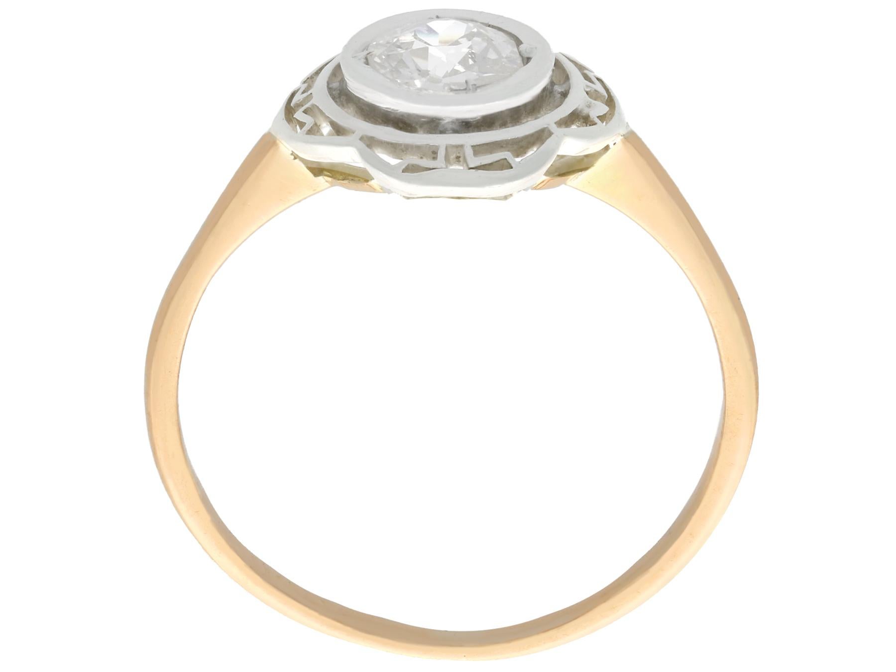 Women's or Men's Antique Diamond and Yellow Gold Silver Set Solitaire Ring