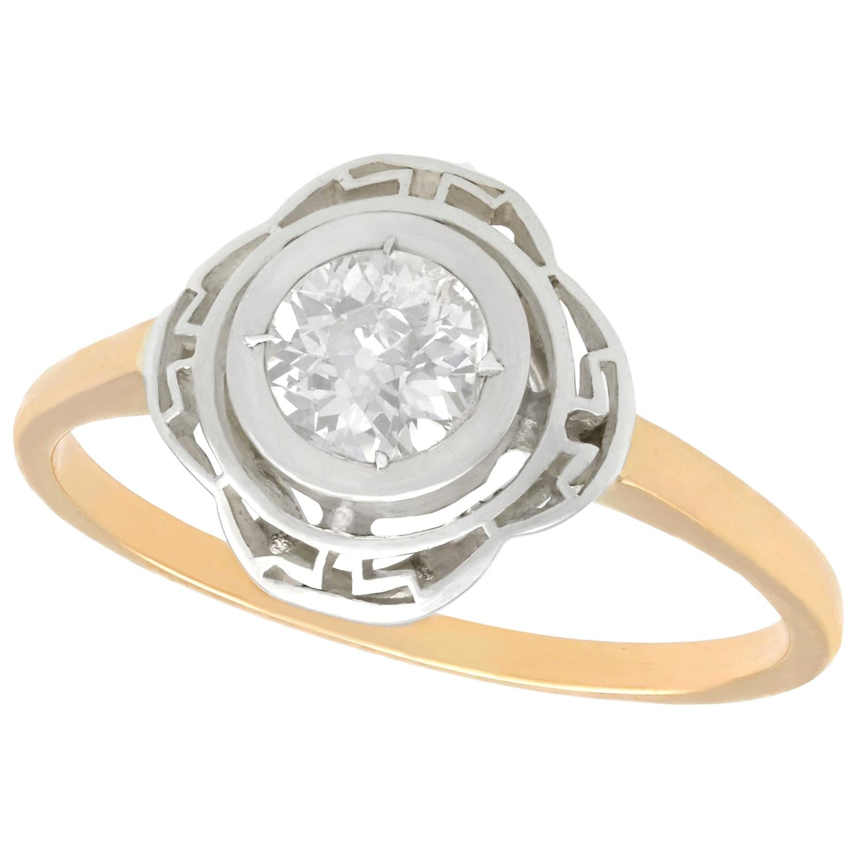Antique Diamond and Yellow Gold Silver Set Solitaire Ring