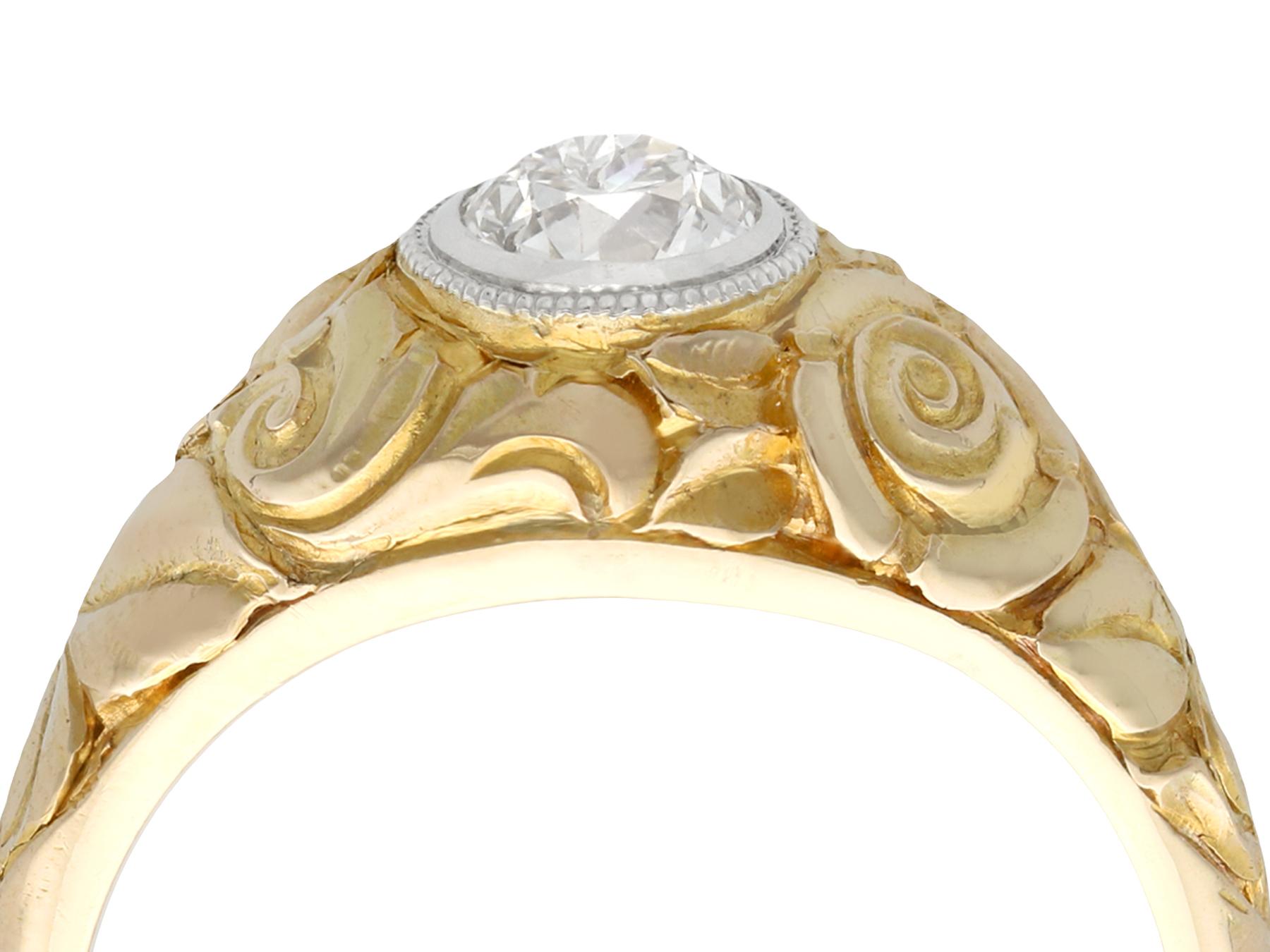 A stunning antique 1900s 0.52 carat diamond and 14 karat yellow gold, 14 karat white gold set solitaire ring; part of our diverse antique jewelry collections.

This stunning, fine and impressive antique 1900s gold and diamond ring has been crafted
