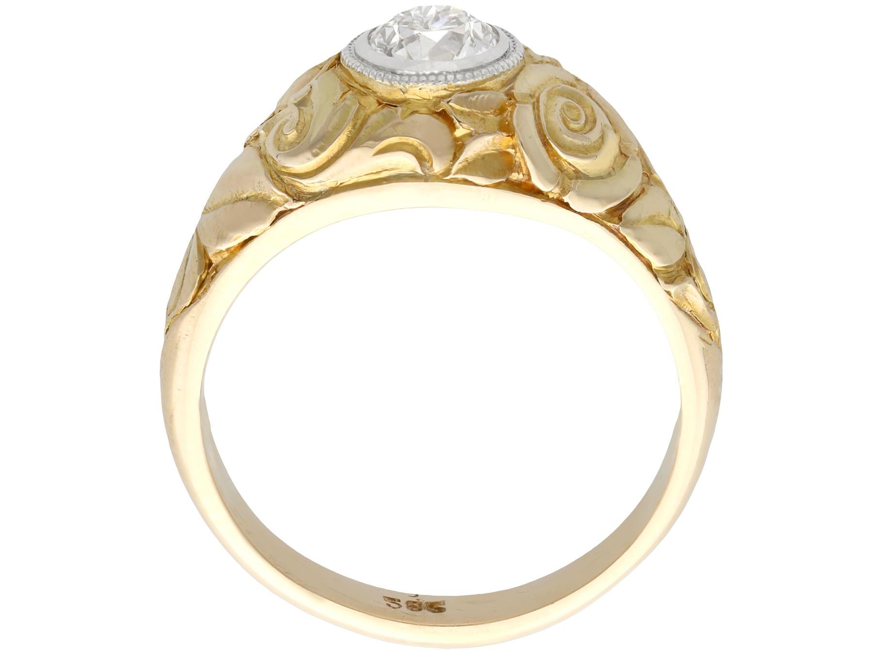 Women's or Men's Antique Diamond and Yellow Gold Solitaire Engagement Ring