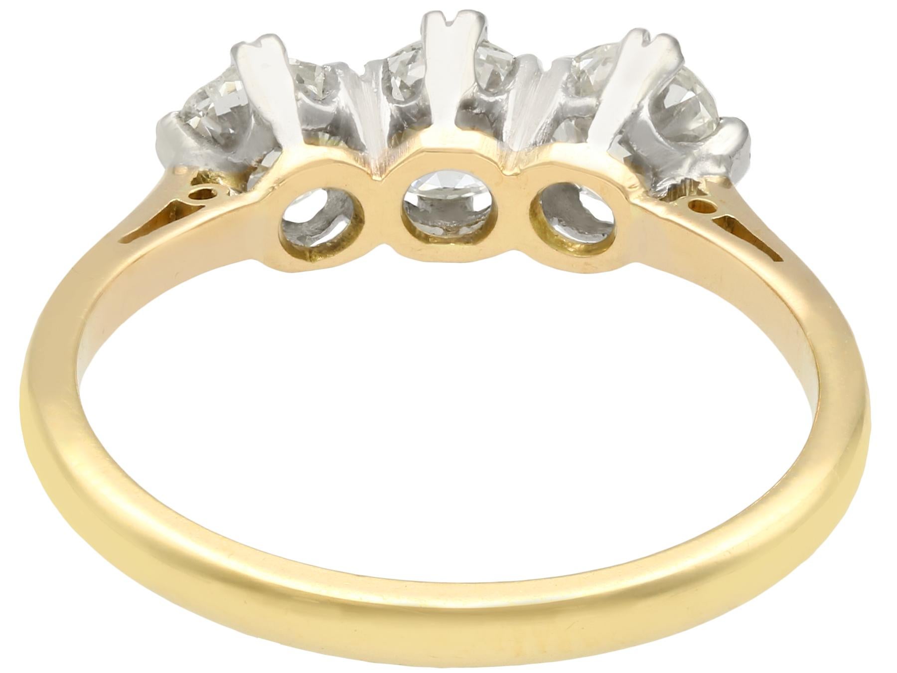 Round Cut Antique Diamond and Yellow Gold Trilogy Ring