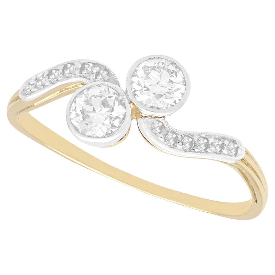 Antique 1.07 Carat Diamond and Natural Saltwater Pearl Yellow Gold ...